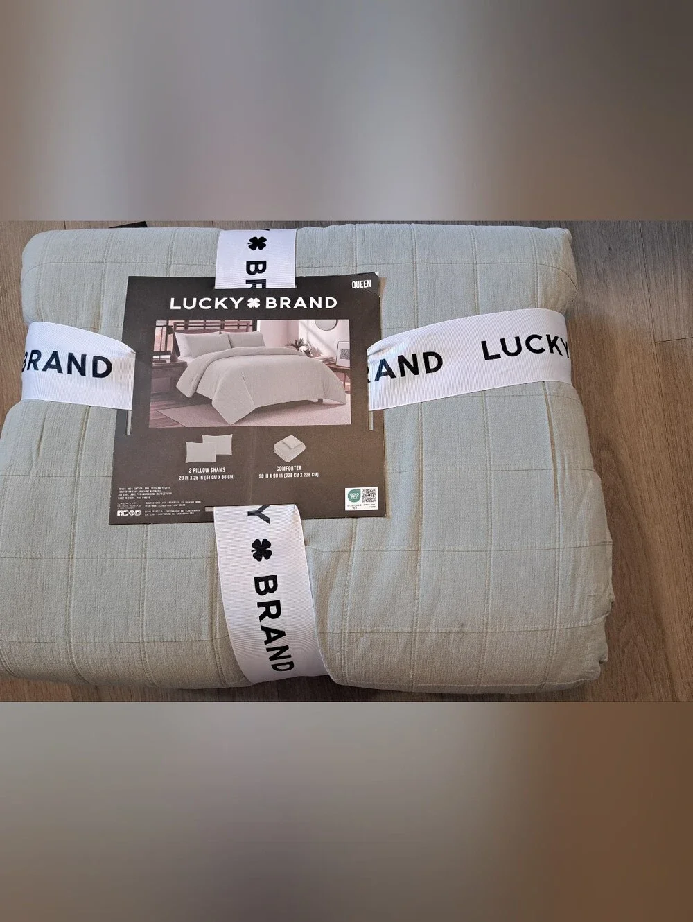 Lucky Brand Olive Green Color Quilted 3 Pcs Comforter Set Sz Queen